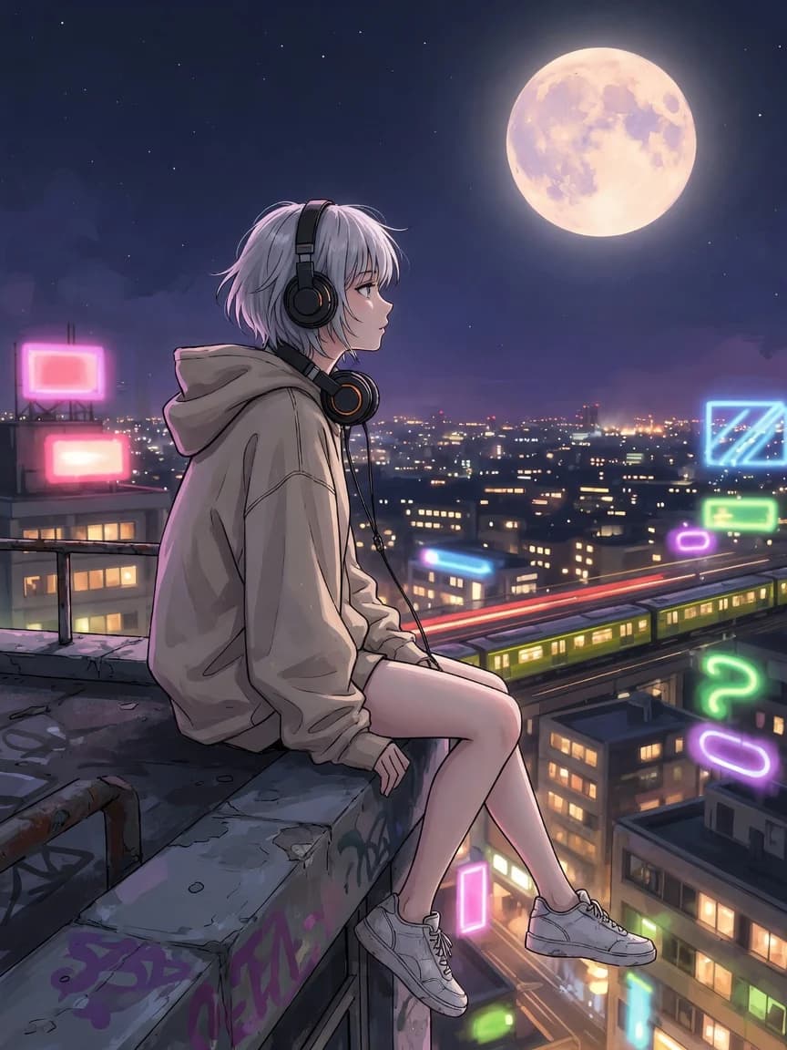 Toit la nuit, style anime