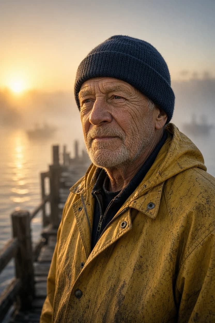 Portrait de pêcheur à l'aube