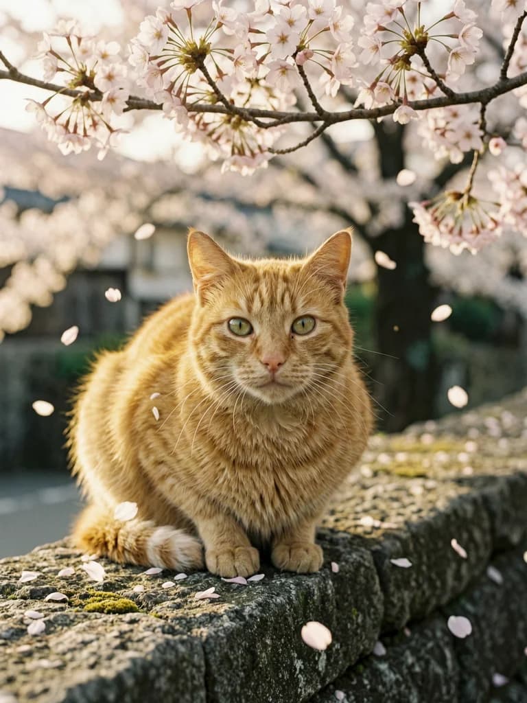 Gato naranja callejero en primavera